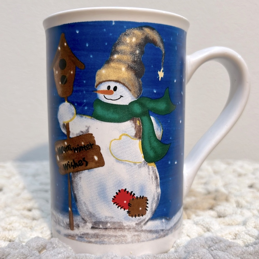 “Warm winter wishes” snowman ceramic mug